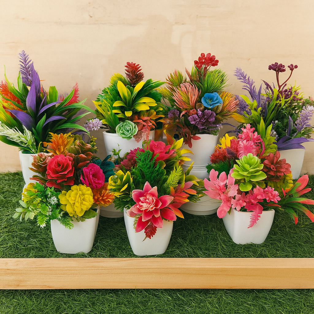 Artificial Mini Plant Pack – 8 Realistic Pieces