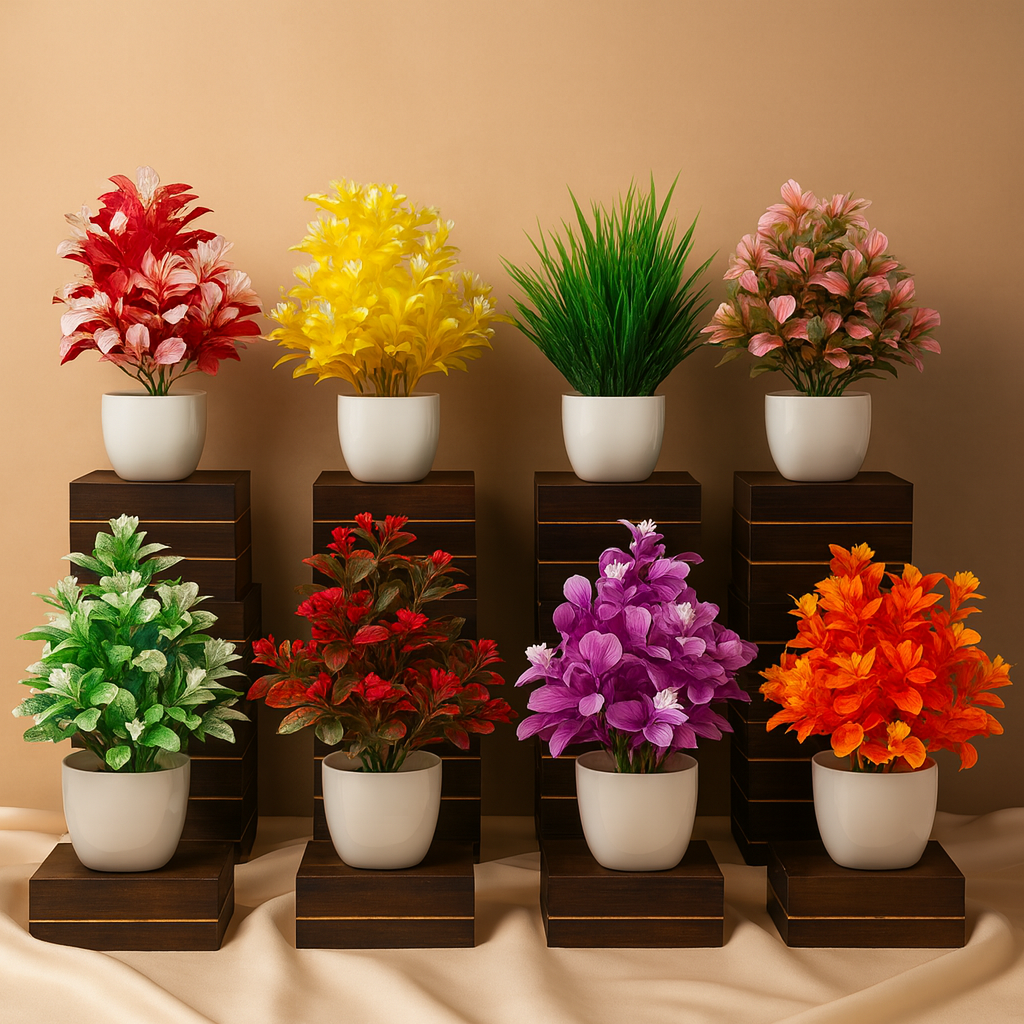 Artificial Mini Plant Pack – 8 Realistic Pieces